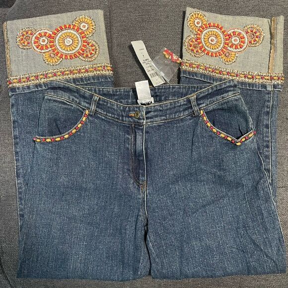 Vintage Cache Beaded Set Jeans Sz 8 Tank L NWT 90s Y2K Glam Denim Festival Rare - Picture 10 of 16